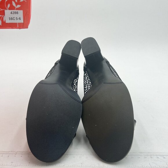 Black Open Toe Chunky Heels Mesh Sandals Back Zipper Dress Pumps - Picture 6 of 7